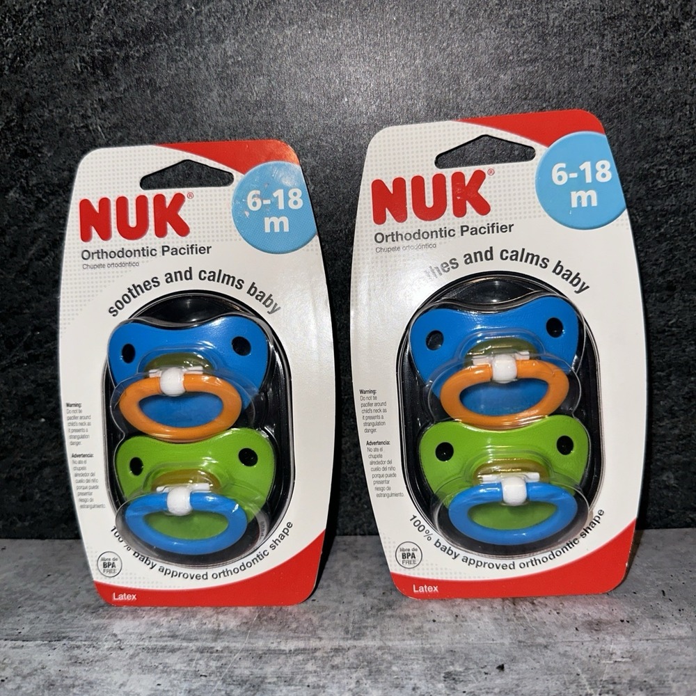 2 - 2 Pack NUK Latex Orthodontic Pacifiers for 6-18 Months BPA Free Green Blue
